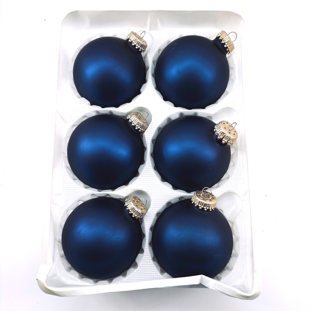Matte Navy Blown Glass Ball Christmas Ornaments Set of 12 Baubles 2.5" Vintage